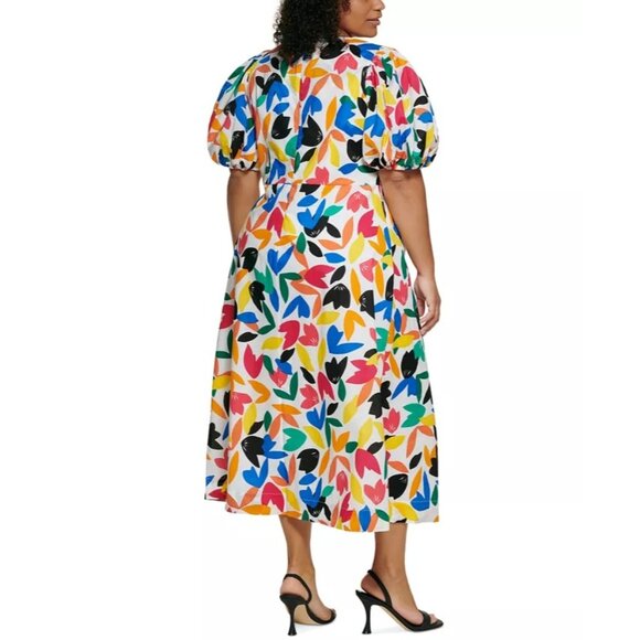 NWT Calvin Klein Colorful Print Dress Size 20W Puff Sleeve Cotton Artsy Rainbow - Picture 6 of 15